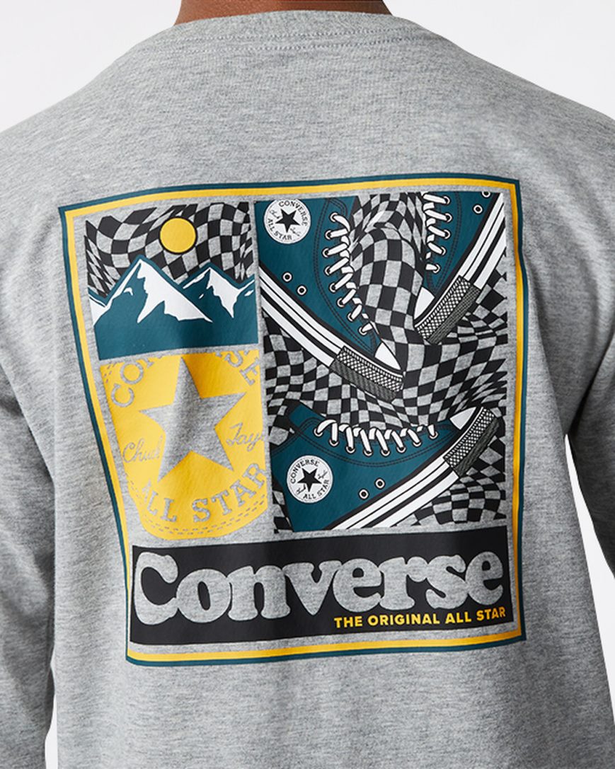 T-Shirts Converse Long Sleeve Sneaker Collage Chlapcenske Tmavo Siva | SK WCSKM1